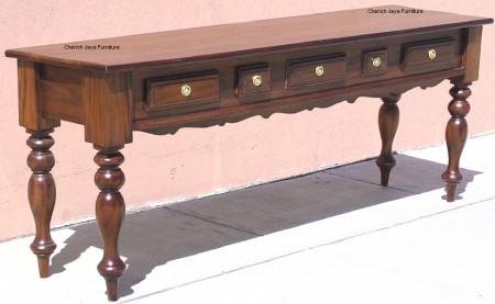 Code: WLL 158-M Name: Colonial Table 5 Drawer Size: W=190 x D=50 x H=75 cm Wood: Solid Mahogany wood.﻿